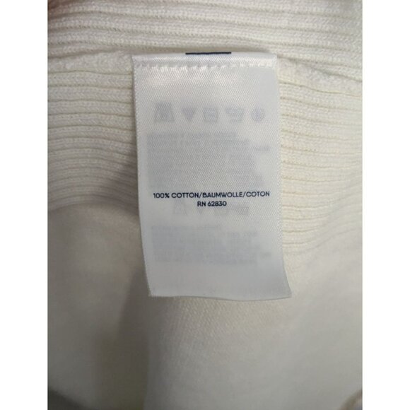 Lands End Womens XL White V-Neck Sweater Tan Ribbed Trim Cotton Academia - Picture 6 of 12